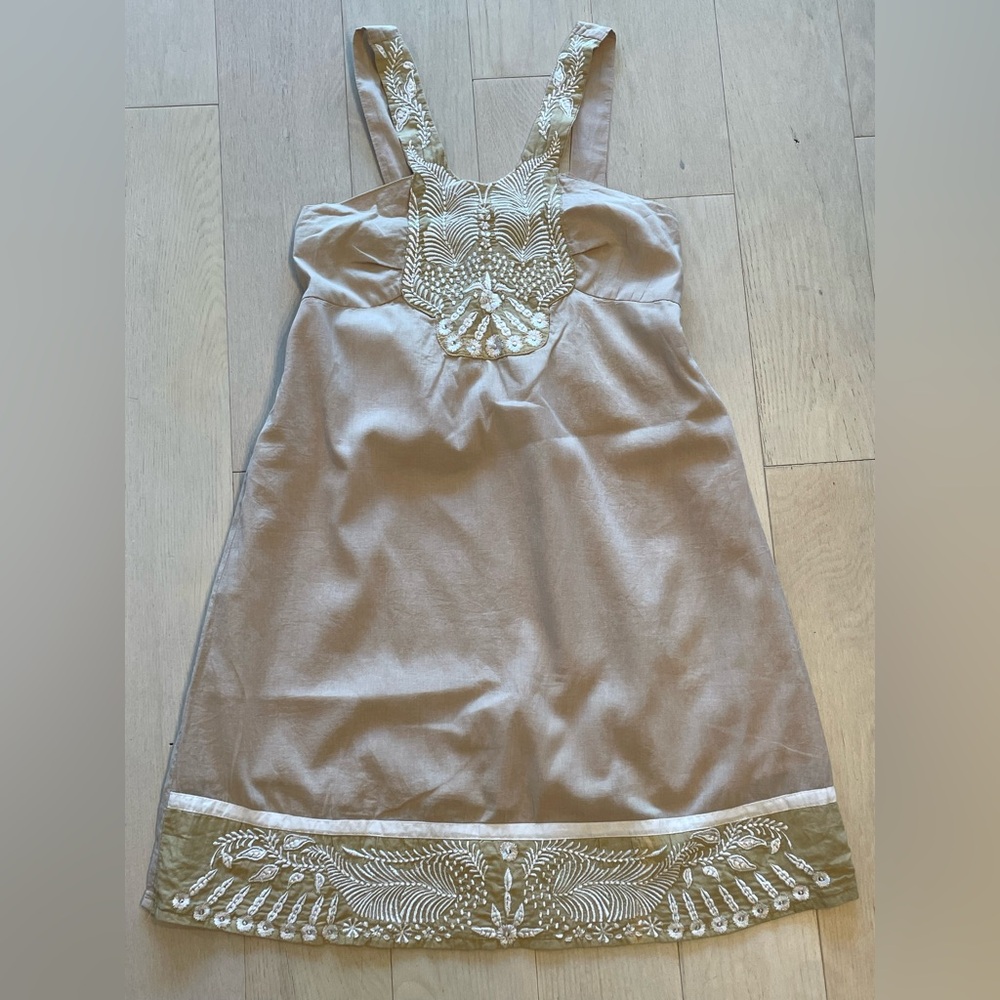 Embroidered Tan Slip Dress Size S